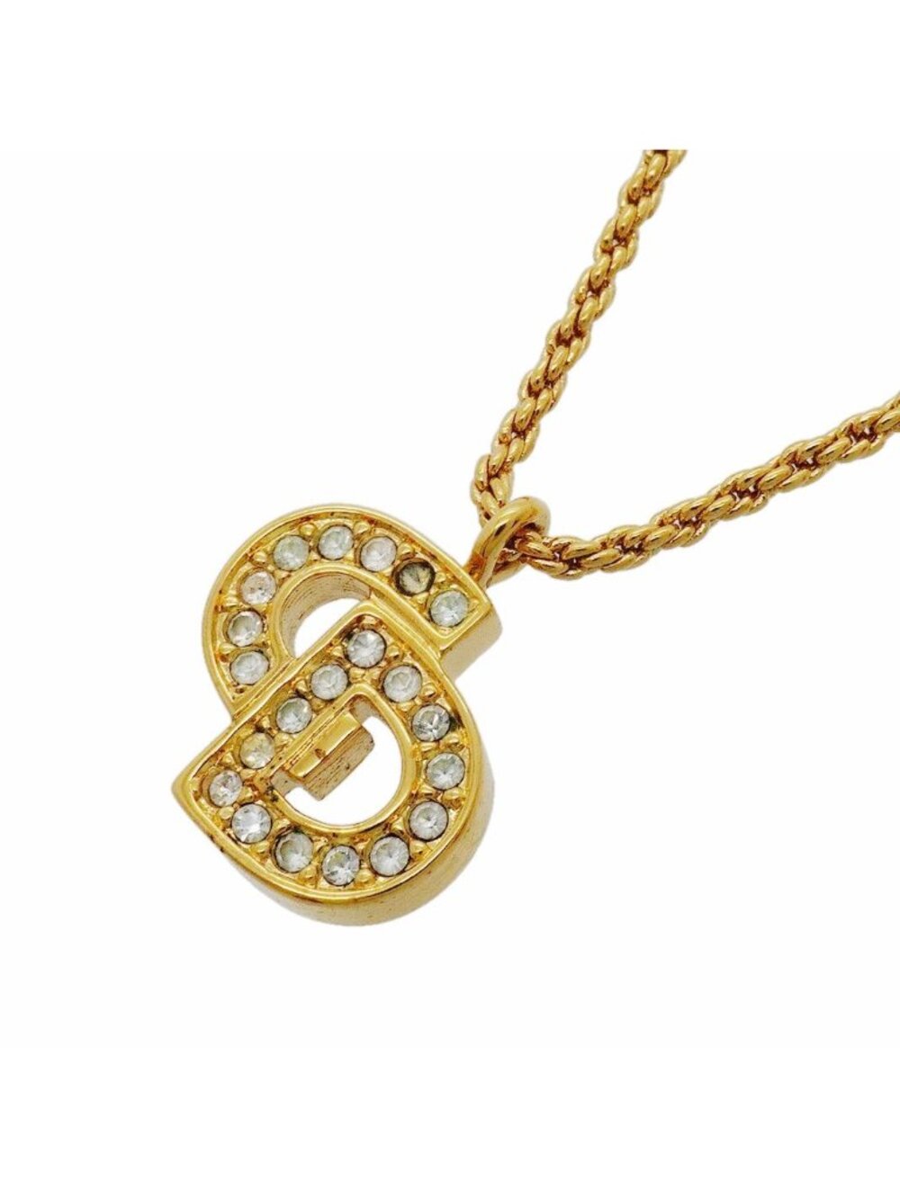 Dior Necklace CD Logo Gold Plated Rhinestone